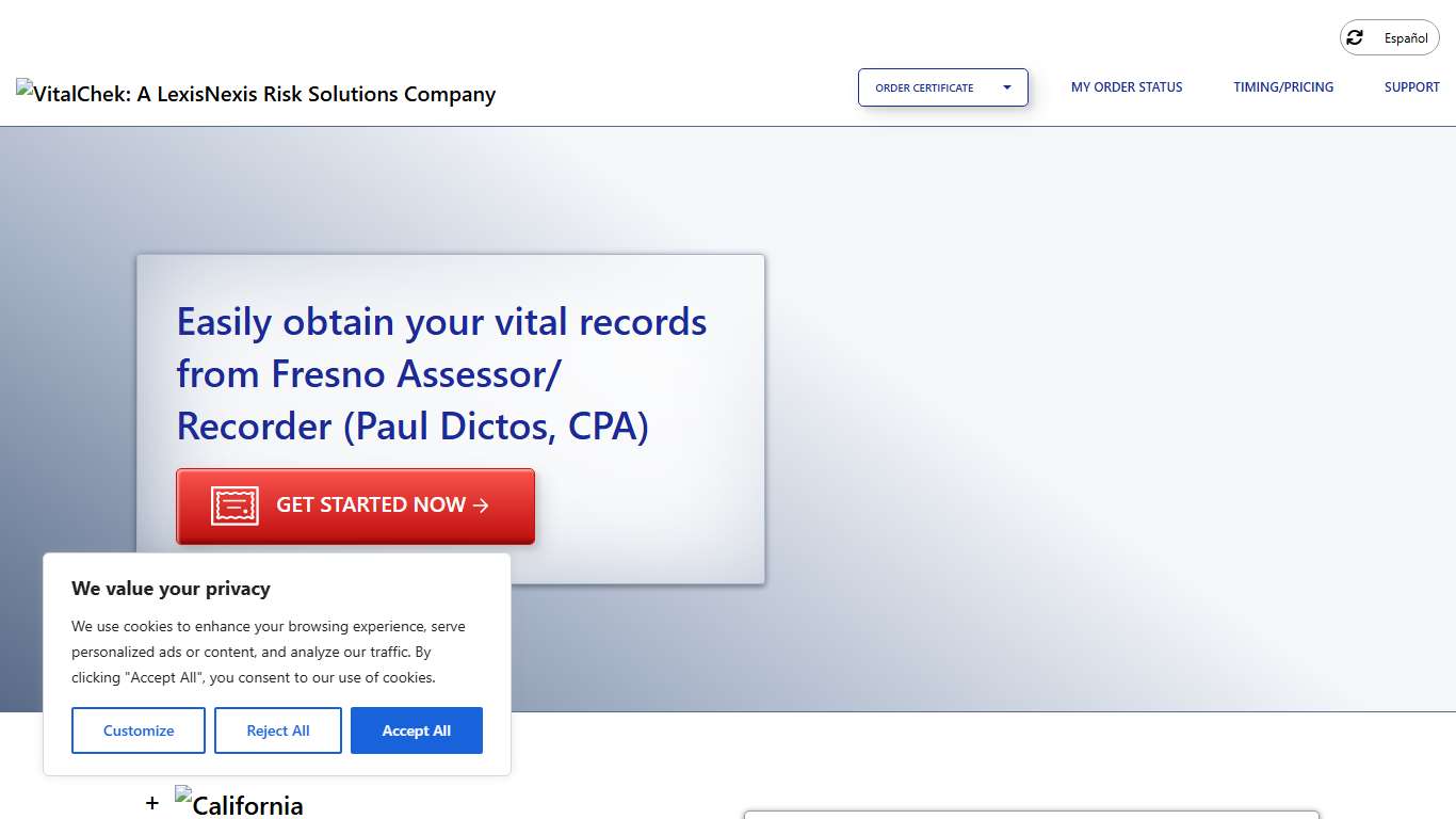 Fresno Assessor/ Recorder (Paul Dictos, CPA) (CA) Order Certificates - VitalChek