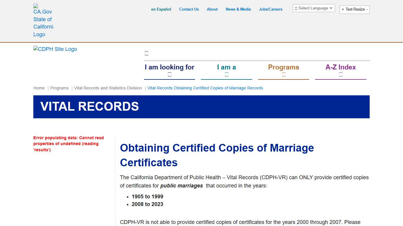 Vital Records Obtaining Certified Copies of Marriage Records